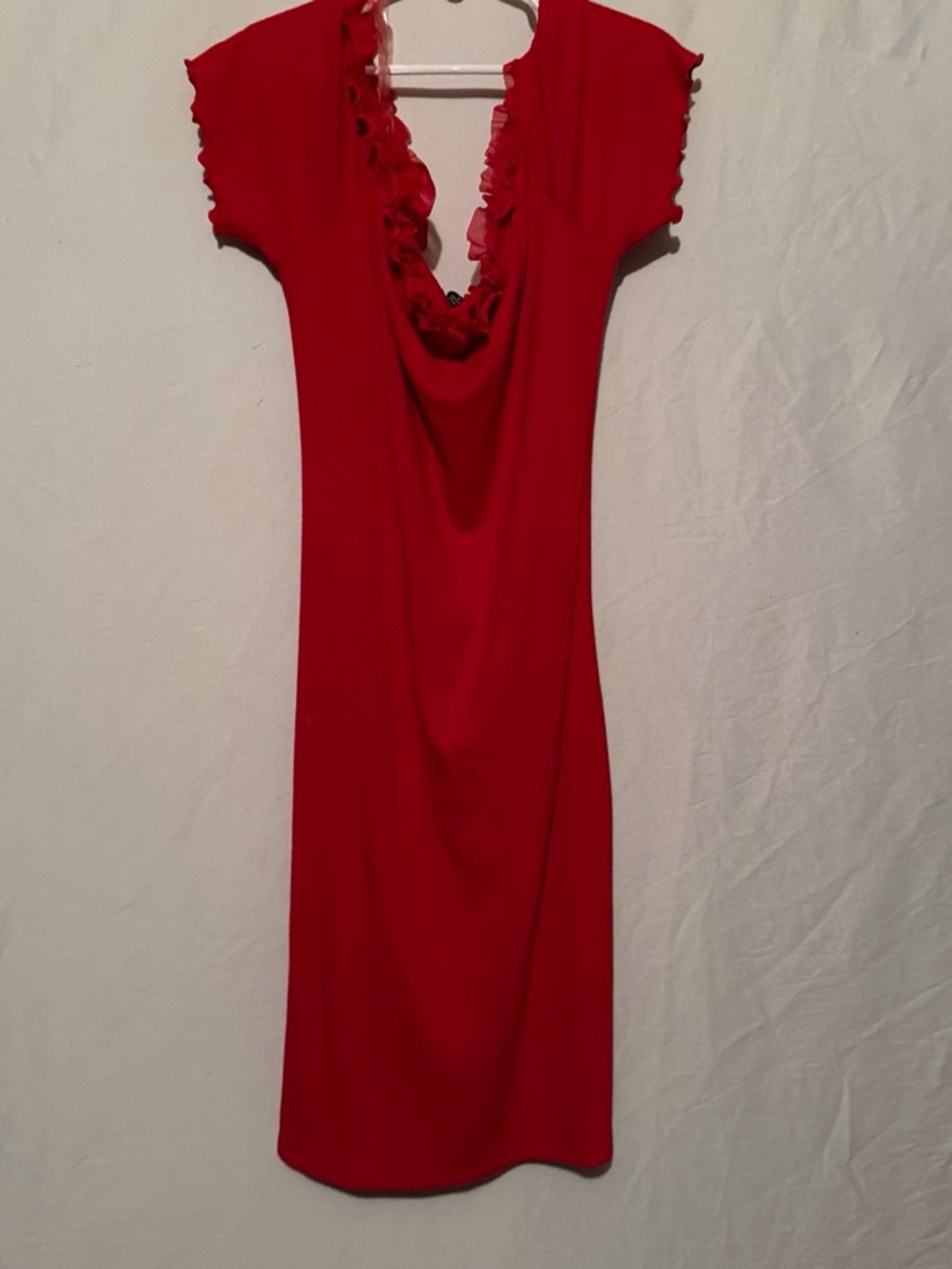 Fashion Nova Red Ruffle V-Neck Midi Dress